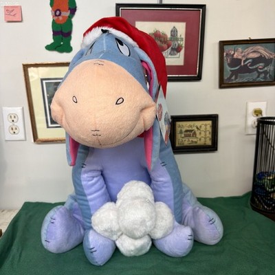 Disney Eeyore Christmas Plush Large Holiday Door Greeter Santa Hat Snowballs 21''