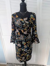 Anna Sui x I.N.C. Black Multi Floral Dress Womens M Bell Sleeve Cottagecore Chic