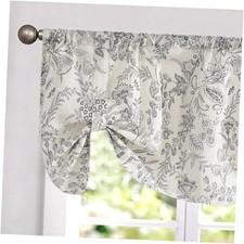Blue Floral Tie Up Valance Curtain 50"W x 20"L Pack of 1  Black on Beige