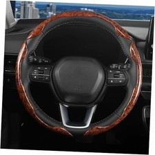 3pcs Universal Car Brown Wood Grain Steering Wheel Cover for D-Shaped and