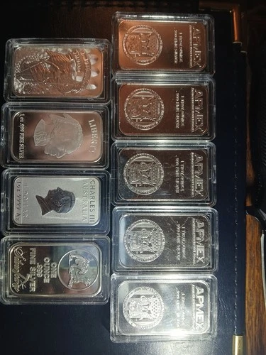 20 oz Of Silver-APMEX (Lot of 9 Bars,5 Buffalo Rounds, 6 Walking Liberty Rounds)