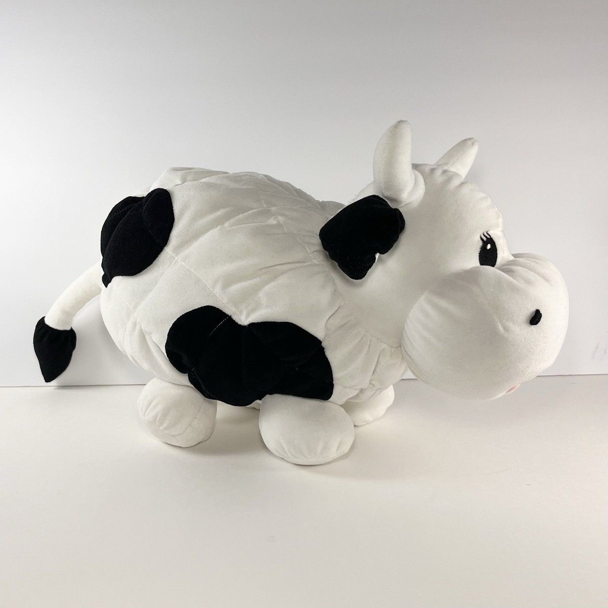Vintage Commonwealth Puffy Quilted Cow Plush/ Pillow 16” Black And