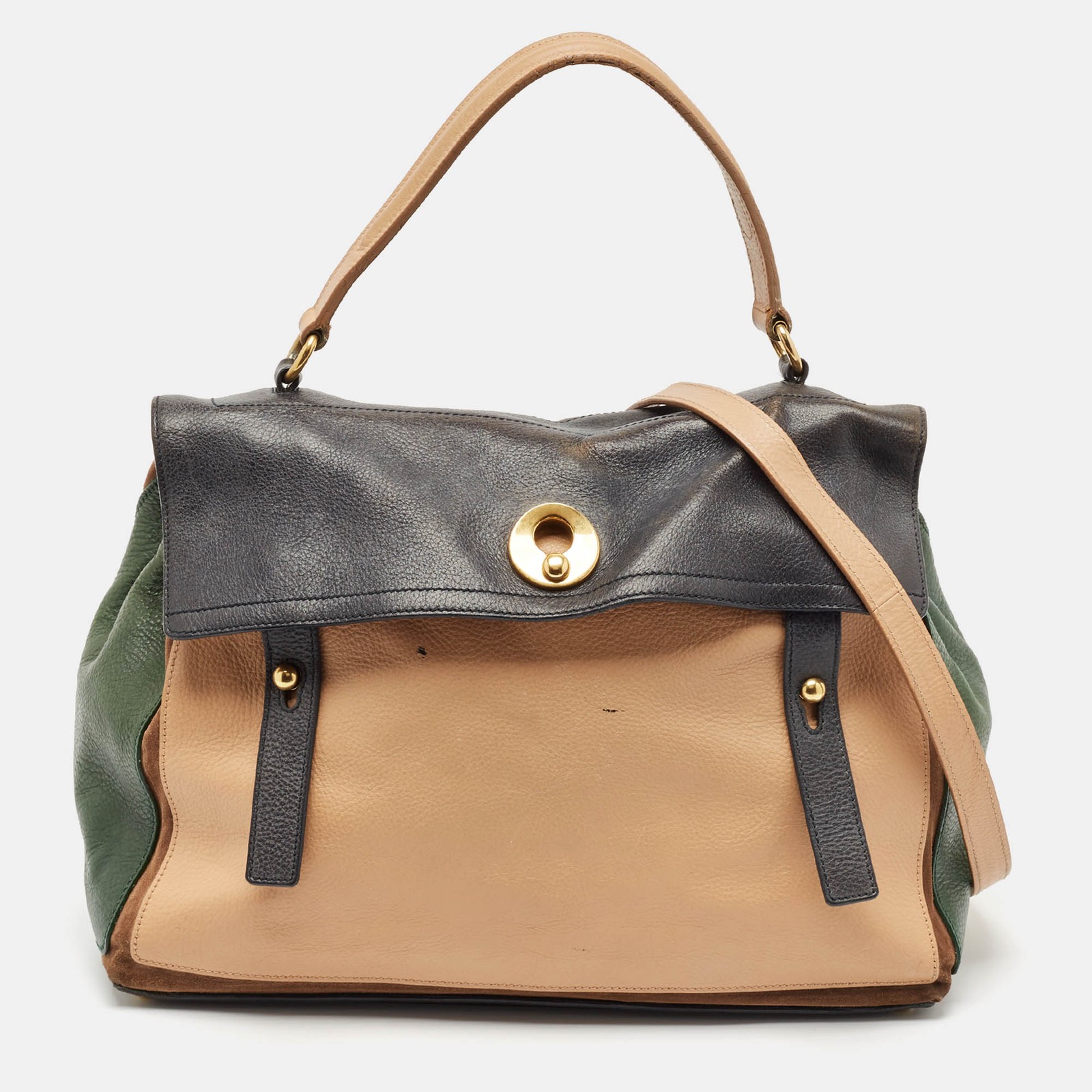 Yves Saint Laurent Tricolor Leather Suede Large Muse Top Handle Bag