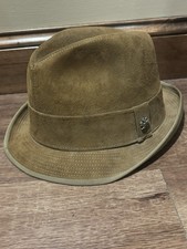 Vintage Stetson Fedora Hat Size 6 7/8 Camel/Taupe Suede Leather Brim Made in USA