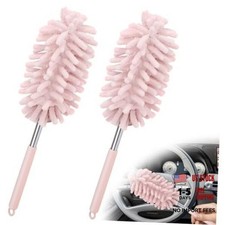 2 PCS Car Interior Duster with Extension Pole, Microfiber Car Duster with Pink