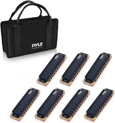 Professional Brass Metal Covered 10 Hole 7 Piece Diatonic Harmonica Kit - Blues