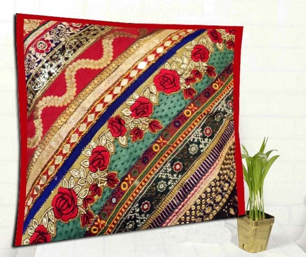 24" Handmade Patchwork Beaded Embroidered Throw Living Room Cushion Pillow Cover