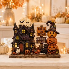 Halloween Wooden Block Village, Haunted House Shelf Sitter
