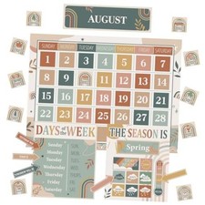 Modern Calendar Bulletin Board Set for Classroom Decoration Rainbow Boho