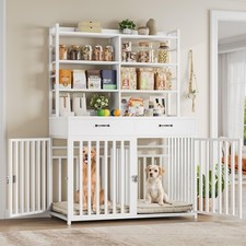 71''H x 47.2''W Large Dog Crate Furniture with 4-Tier Shelves and 2 Storage D...