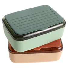  2pcs Dishwashing Soap Holder: Draining Soap Tray with Lid - Plastic Sponge