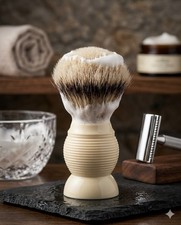GBS Silver Tip Badger Hair Tuxedo Beehive 26mm Shaving Brush Ivory Resin Handle