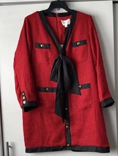 Pomander place red black coco tweed bow mini dress size M