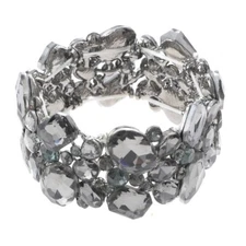 Hermatite Tone Metal Rhinestone Stretch Bracelet ESB9323-HBD