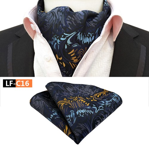 New Classic Men's Ascot Cravat Tie Silk Paisley Blue Scarves Cravat Hanky Set - Afbeelding 17 van 45
