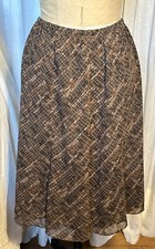 Womens Brown/ Blk Crepe Chiffon Fit-flare Knee Length Skirt Sz 8 Pre-owned