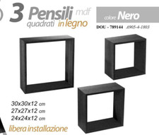 3 Mensole DA Parete MODULI PENSILE Moderne Cubo Mensola Scaffale NERO 30/27/24CM