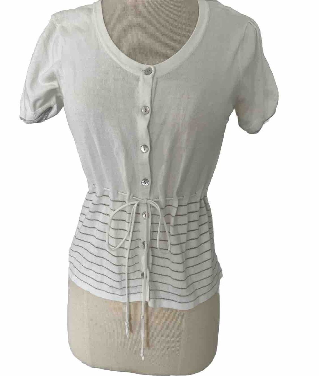 じゅん Kasper Womens Sweater PM Petite Medium White Pullover Belted Short