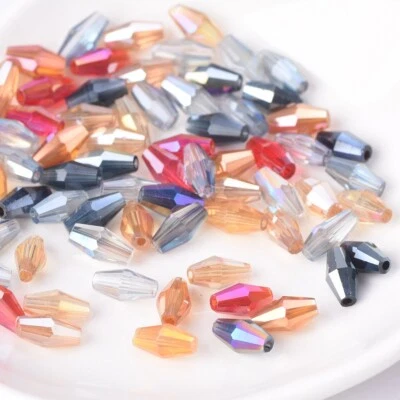 MARKENLOS 3x6mm 4x8mm 6x12mm Doppelkegel Facettiert Glas Perlen für die Schmuckherstellung