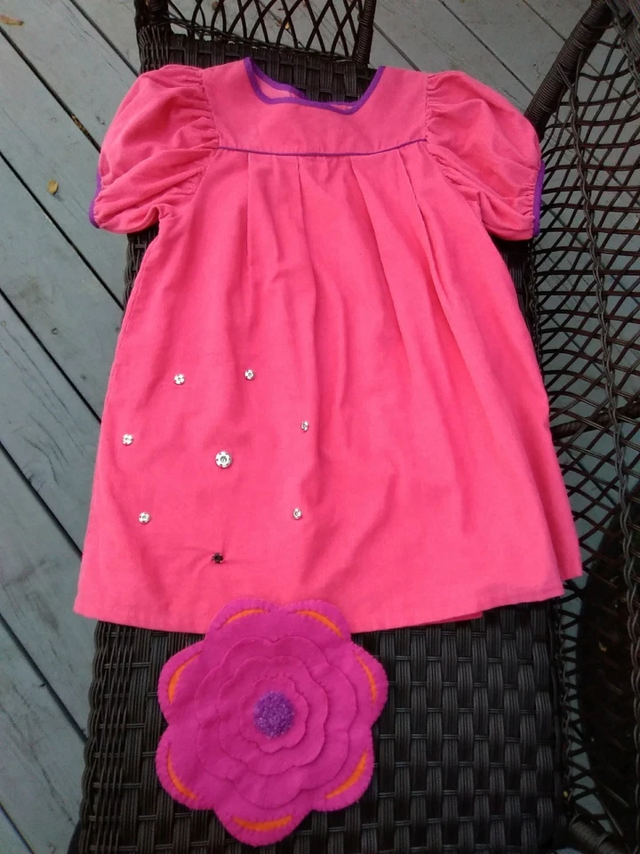 Vestido Lola Et Moi Niñas 8 Rosa Aplique Algodón Pana Foto 2 de 2