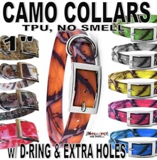 Camouflage 1 INCH WIDE X 23 INCH TPU DAYGLOW DOG COLLAR No Smell waterproof