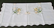 Embroidered Tablecloth White Gold Silver Flowers Square 30 by 30 One Stain