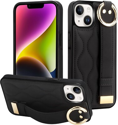 iPhone 14 13 Handyhülle Schutzhülle PU Leder Bumper Handschlaufe Ständer
