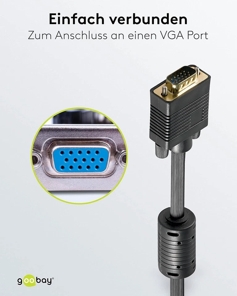15m VGA Kabel Monitorkabel SVGA S-VGA Feritte für Plasma TV PC TFT Monitor LCD - Bild 4 von 4