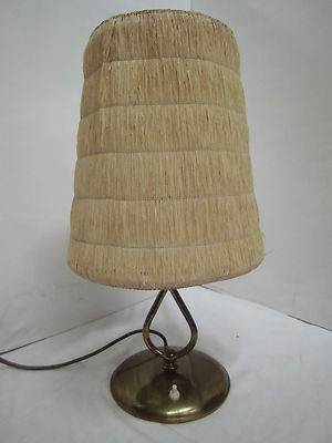 50/60er Tischleuchte Stehlampe Tiki Messing Bast lamp mid century 50s 60s