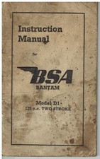 BSA BANTAM MODEL D1 (125cc) ORIG. 1950 OWNERS INSTRUCTION & MAINTENANCE HANDBOOK