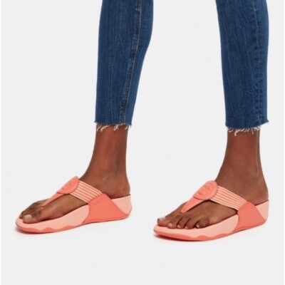 FITFLOP WALKSTAR FINESTRIPE WEBBING TOE-POST SANDALS SUNSHINE CORAL UK  SIZES 6 7 | eBay