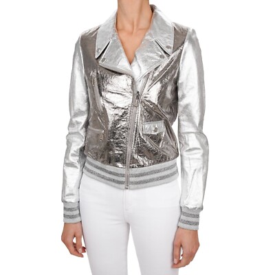 PHILIPP PLEIN COUTURE Biker Leather Jacket PLEIN TEAM silver S 4 09111