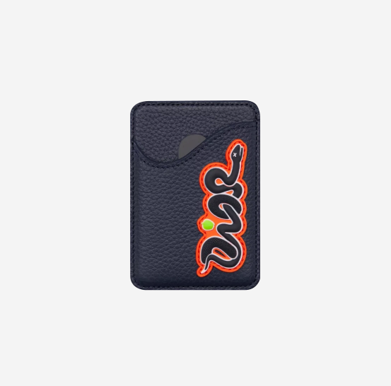 Dior x Kaws Grained Calfskin Saddle Magnetic Card Holder, Navy Blue