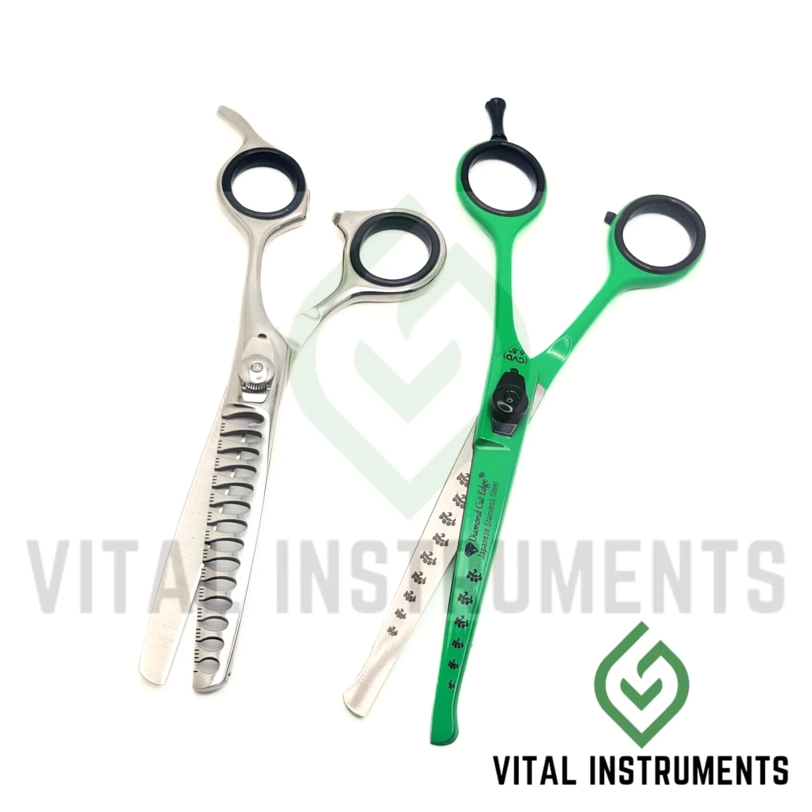 Professional Dog Pet Grooming Curved Scissors 7.5" Green & Chunker 6.5" Shears