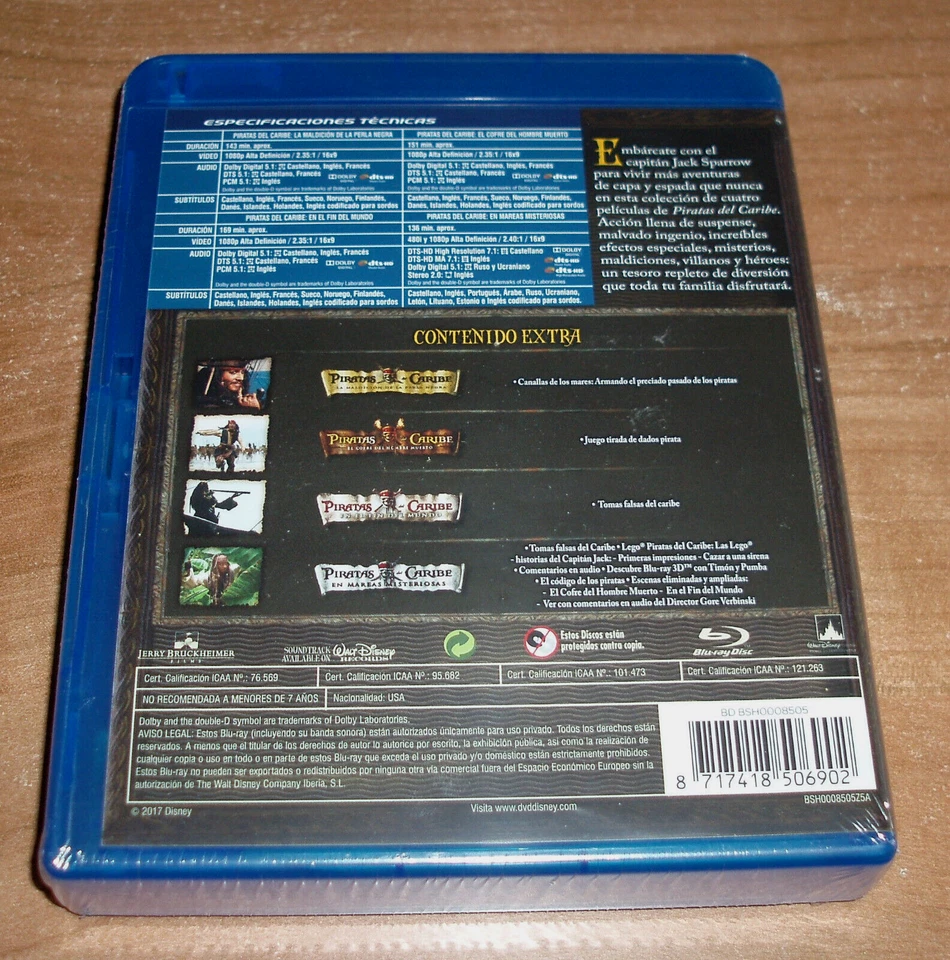 PIRATAS DEL CARIBE ( Pirates of the Caribbean) COLECION 4 BLU-RAY NUEVO ACCION - Imagen 2 de 4
