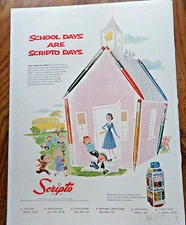 1957 Scripto Pens Pencils Ad School Days are Scripto Days School House