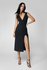 Nasty Gal Plunge V Neck Split Midi Dress UK 6