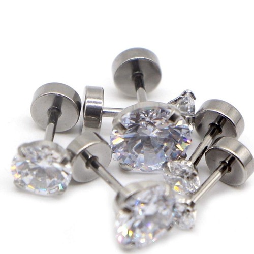 1 Pair Stainless Steel Zircon Spiral Stud Earrings Unisex Cartilage Ear Tragus - Picture 6 of 6