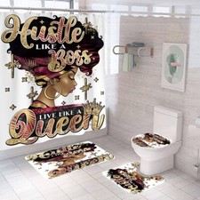 Luxury African Queen Shower Curtain Set  Motivational Bathroom Decor
