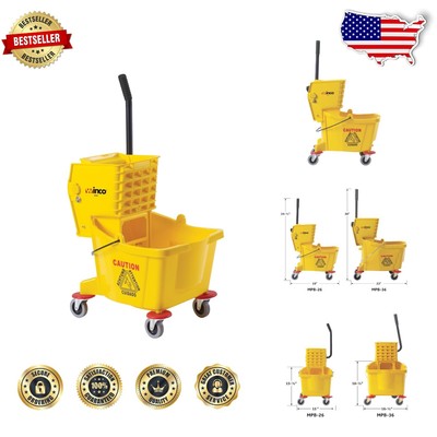 Yellow 26 Quart Mop Bucket with Wringer and Non-Marking Casters for Easy Use