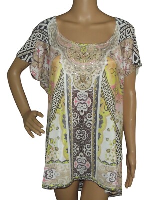 Style & Co. Top Womens Large Scoop Neck Rhinestones Studded hi lo tunic blouse