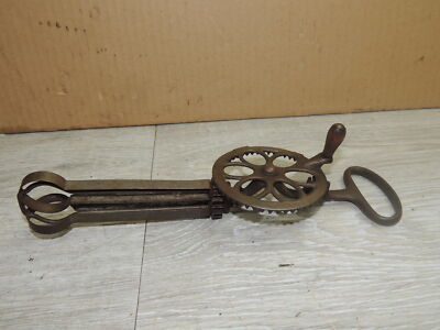 1891 Cast Iron Dover Mfg Egg Beater, Works, 10'' Tall, Wood Handle