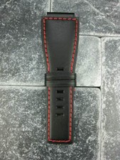 24mm CALF Leather Strap Black Watch Band for Bell  Ross BR-01 BR-03 Red x1