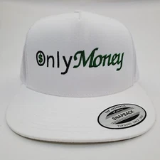 Only Money Embroidered Flat Bill Trucker Mesh Snapback Cap White