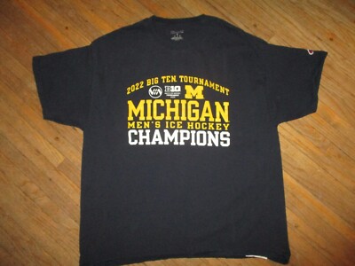 MICHIGAN WOLVERINE ICE HOCKEY 2022 BIG 10 CHAMPIONS T SHIRT Blue Adult XL