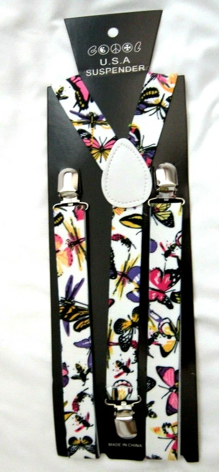 HOT PINK TUXEDO ADJUSTABLE BOW TIE+COLORFUL BUTTERFLIES BEES SUSPENDERS COMBO - Image 2 of 3