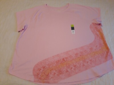 Tek Gear 3X Pink Graphic SS Cotton Blend Knit Round Hem Workout Tee NEW