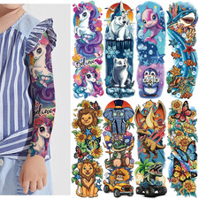 Kids Full Arm Sleeve Temporary Tattoos for Kids Boys Girls, 52-Piece Fake Tattoo