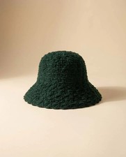 Vintage Forest Green Knit Bucket Hat   1970s Soft Crochet Cloche Style with