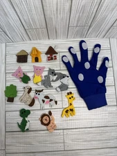 Glove Finger Puppet Wolf Little Pigs Animals Pretend Play Cotton Felt Kids